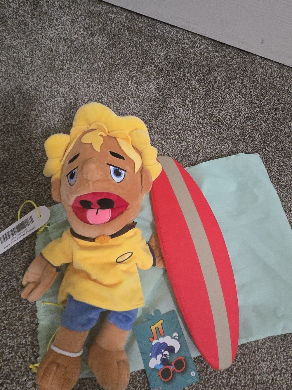 SML PUPPET  Plush Surfer Doll with Red Surfboard -